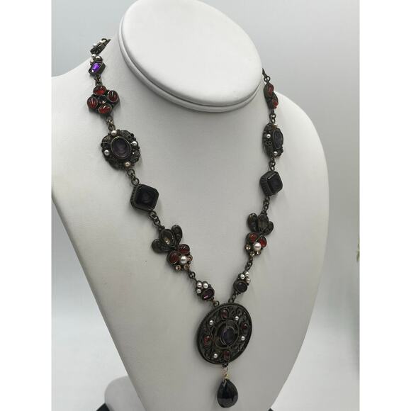 Extasia Vintage Glass Intaglio and Seed Pearl Pendant Necklace Artisan Jewelry - Picture 14 of 16